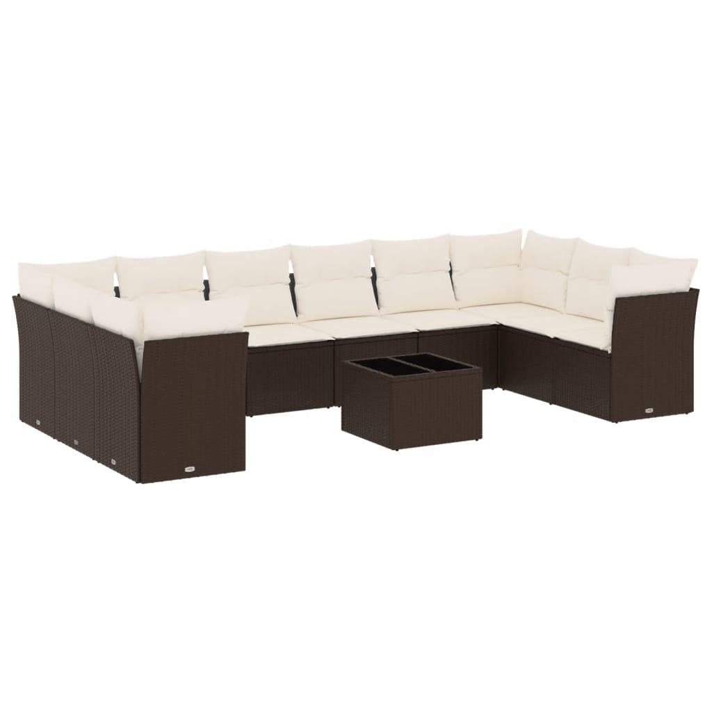 Salon de jardin et coussins 11 pcs marron résine tressée
