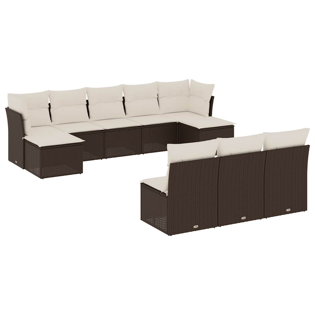 Salon de jardin 10 pcs avec coussins marron résine tressée