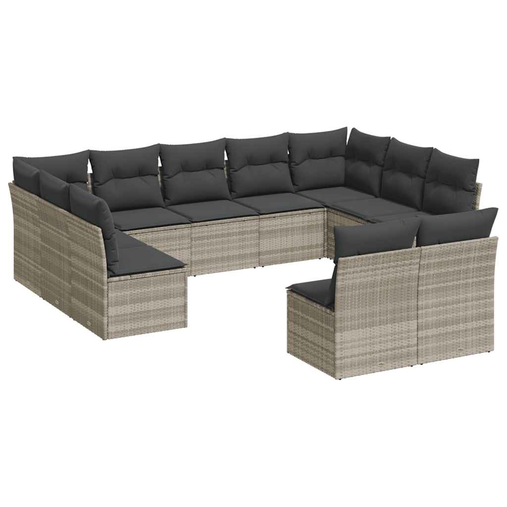 Salon de jardin 11 pcs avec coussins gris clair résine tressée