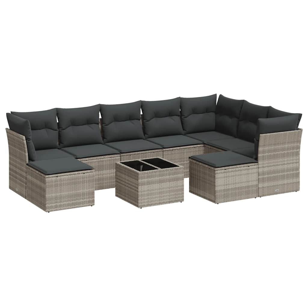 Salon de jardin avec coussins 10 pcs gris clair résine tressée - XIOS