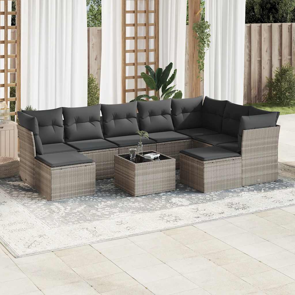 Salon de jardin avec coussins 10 pcs gris clair résine tressée - XIOS