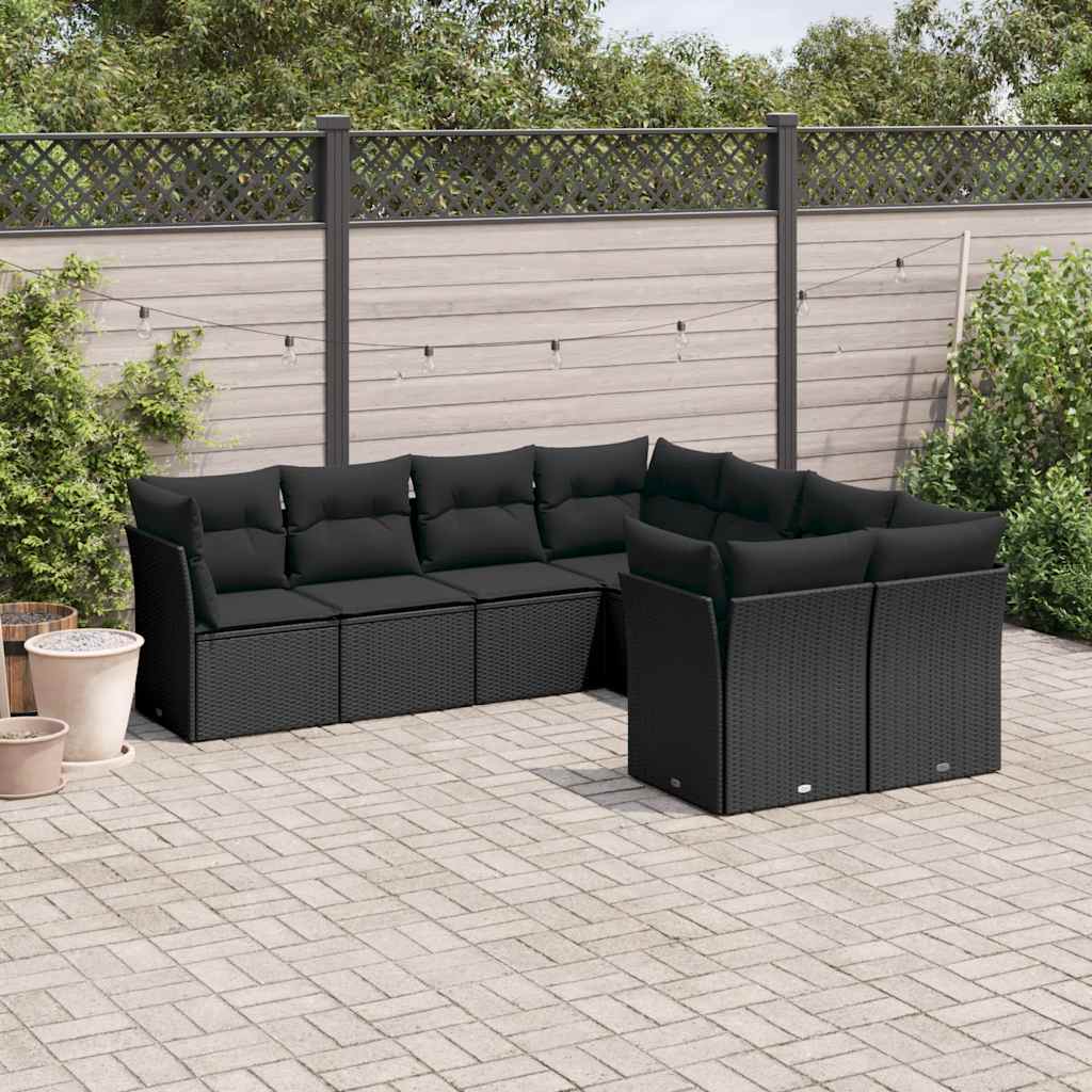 Salon de jardin 8 pcs avec coussins noir résine tressée - XIOS