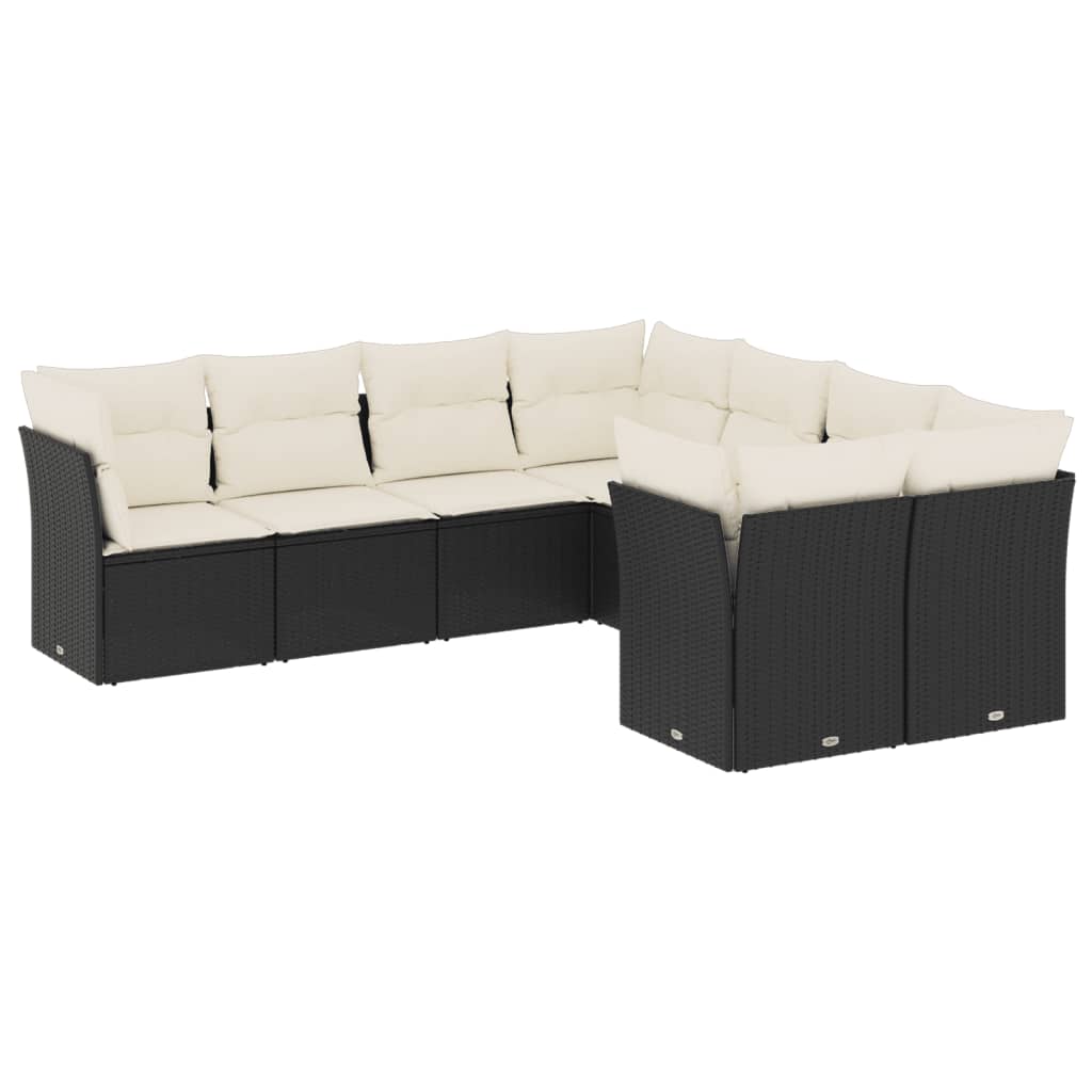 Salon de jardin 8 pcs avec coussins noir résine tressée
