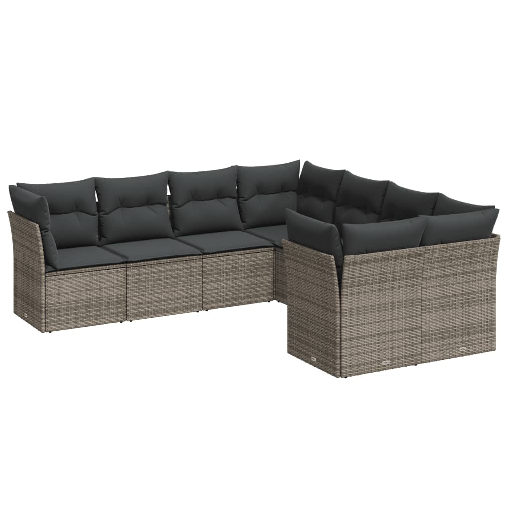 Salon de jardin 8 pcs avec coussins gris résine tressée