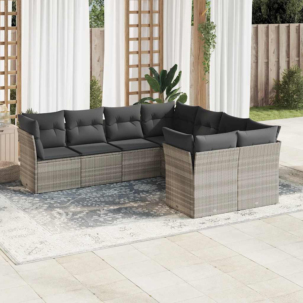 Salon de jardin 8 pcs avec coussins gris clair résine tressée - XIOS