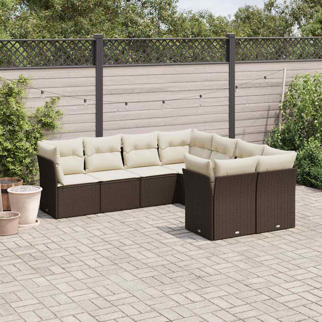 Salon de jardin 8 pcs avec coussins marron résine tressée - XIOS