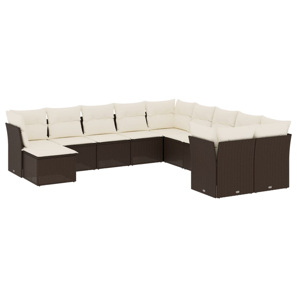 Salon de jardin et coussins 11 pcs marron résine tressée