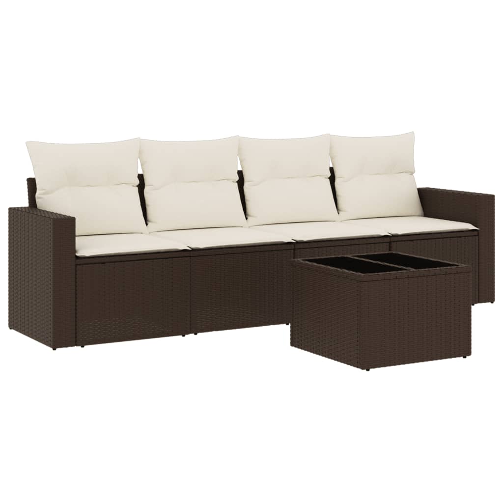 Salon de jardin avec coussins 5 pcs marron résine tressée