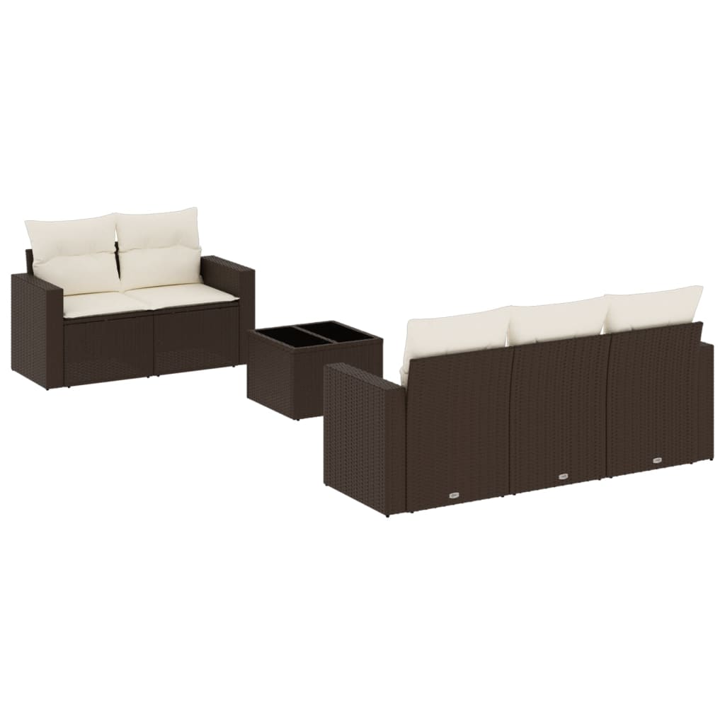 Salon de jardin avec coussins 6 pcs marron résine tressée