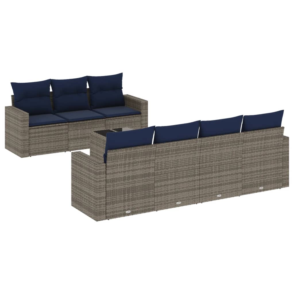 Salon de jardin 8 pcs avec coussins gris résine tressée - XIOS