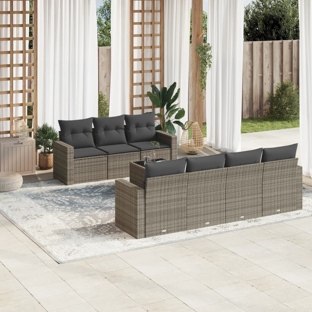 Salon de jardin 8 pcs avec coussins gris résine tressée - XIOS