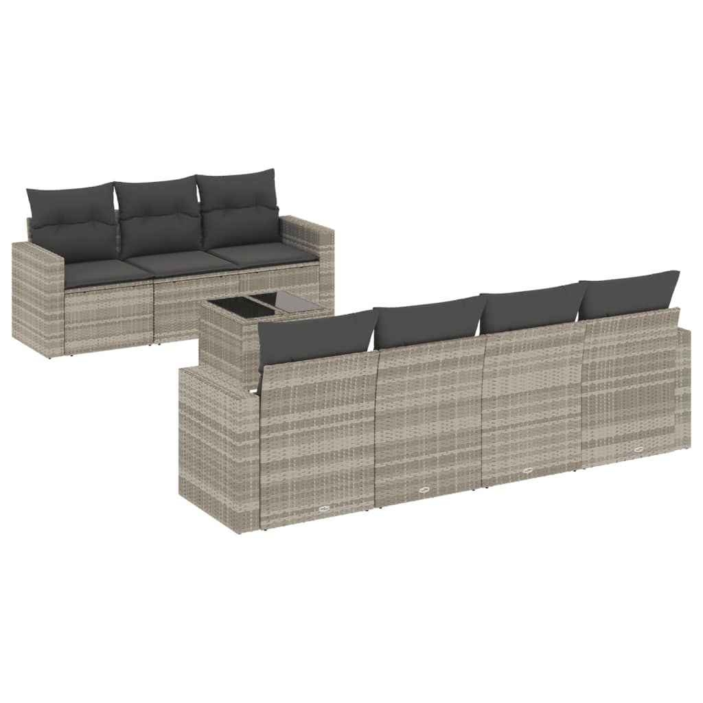 Salon de jardin 8 pcs avec coussins gris clair résine tressée - XIOS