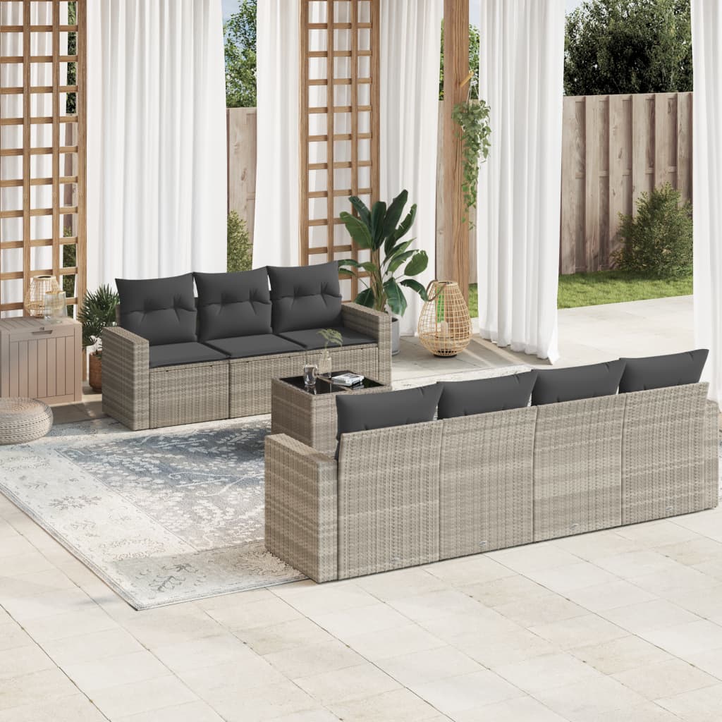 Salon de jardin 8 pcs avec coussins gris clair résine tressée - XIOS