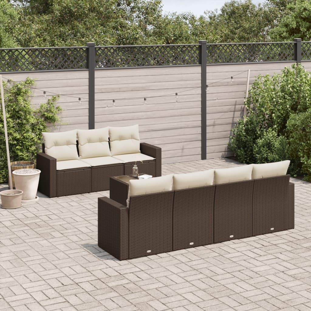 Salon de jardin 8 pcs avec coussins marron résine tressée - XIOS
