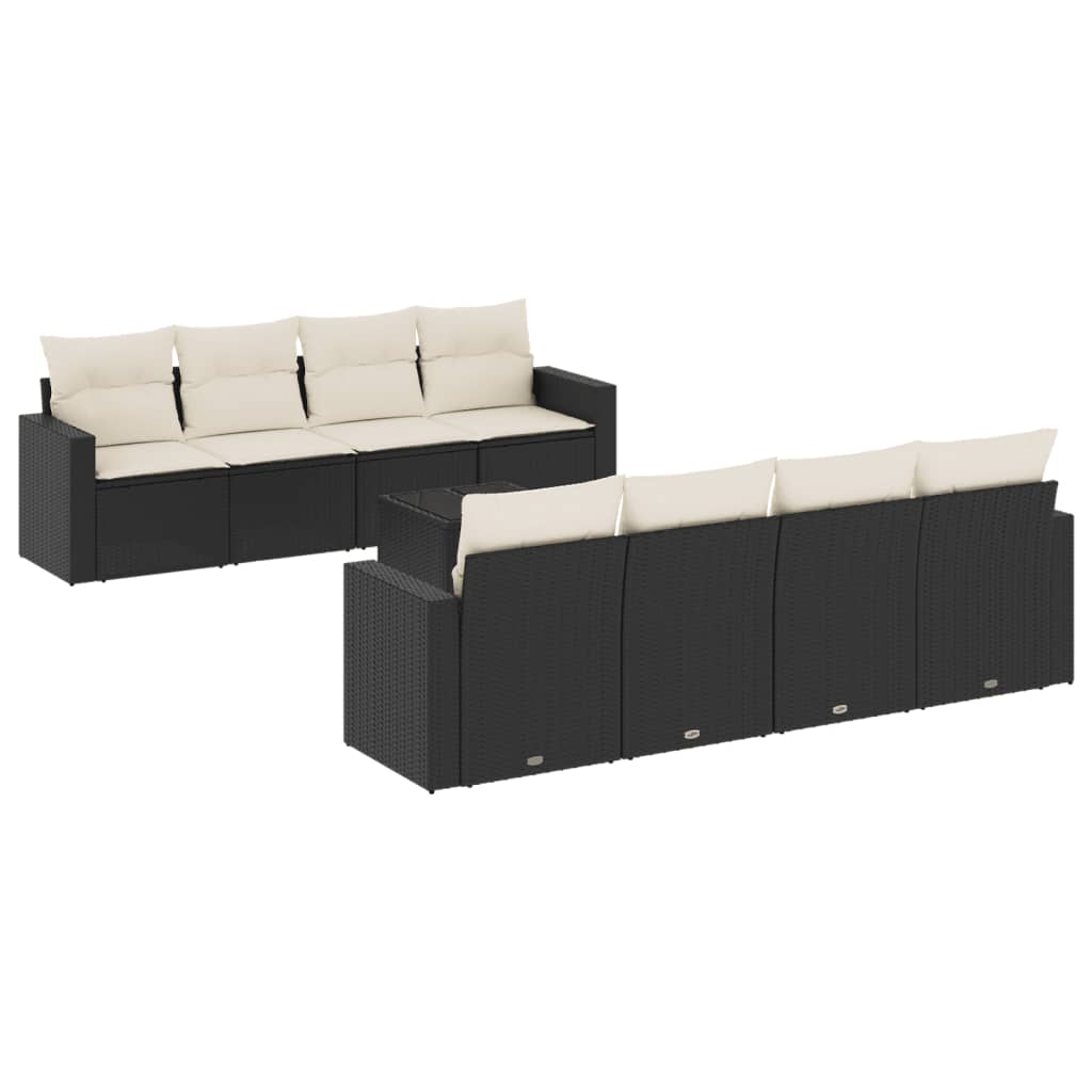 Salon de jardin 9 pcs avec coussins noir résine tressée - XIOS