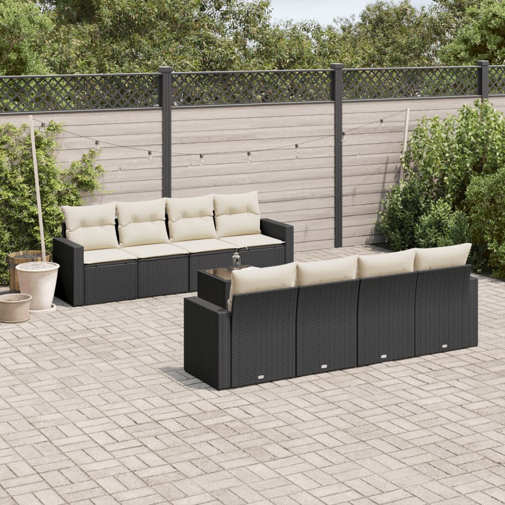 Salon de jardin 9 pcs avec coussins noir résine tressée - XIOS