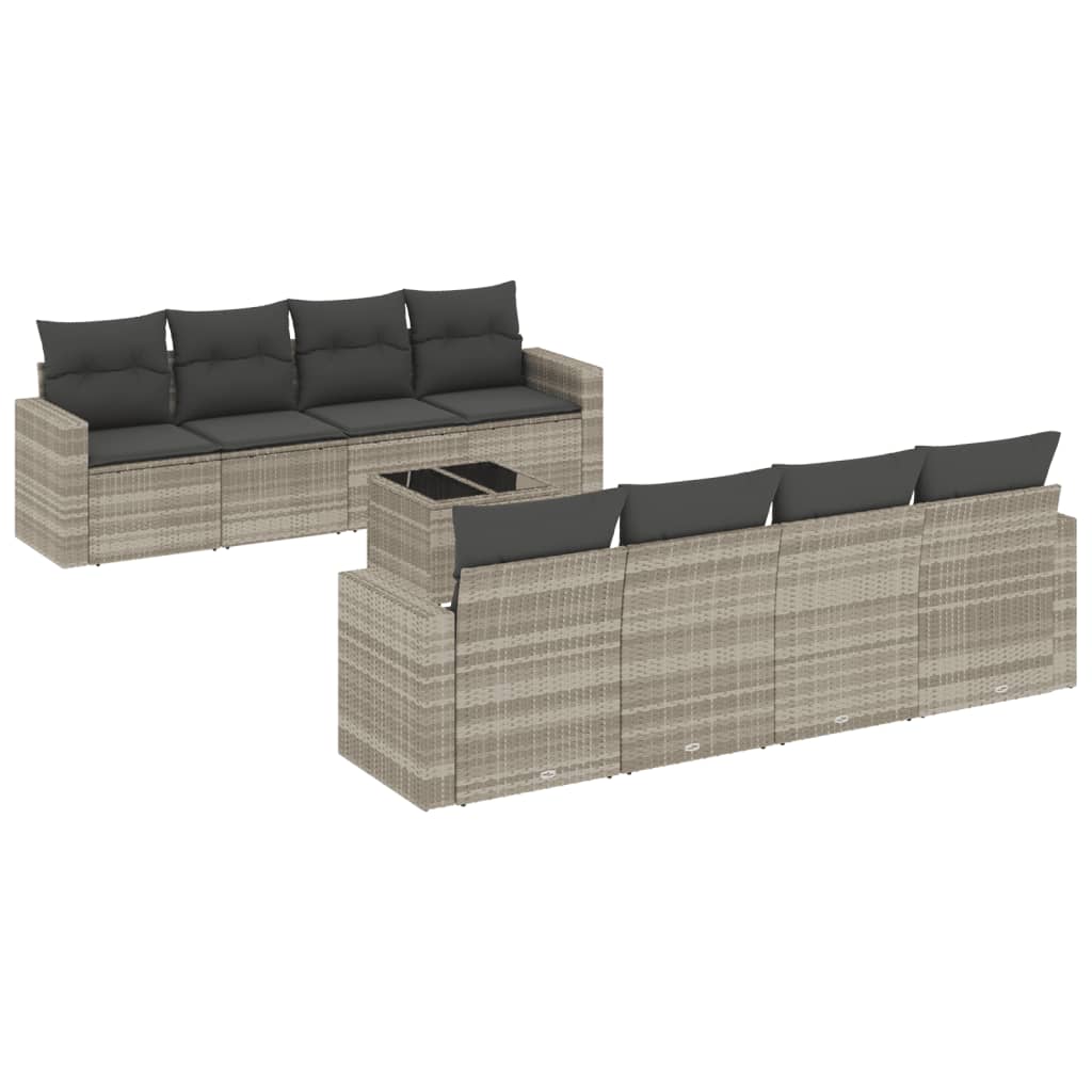 Salon de jardin 9 pcs avec coussins gris clair résine tressée - XIOS