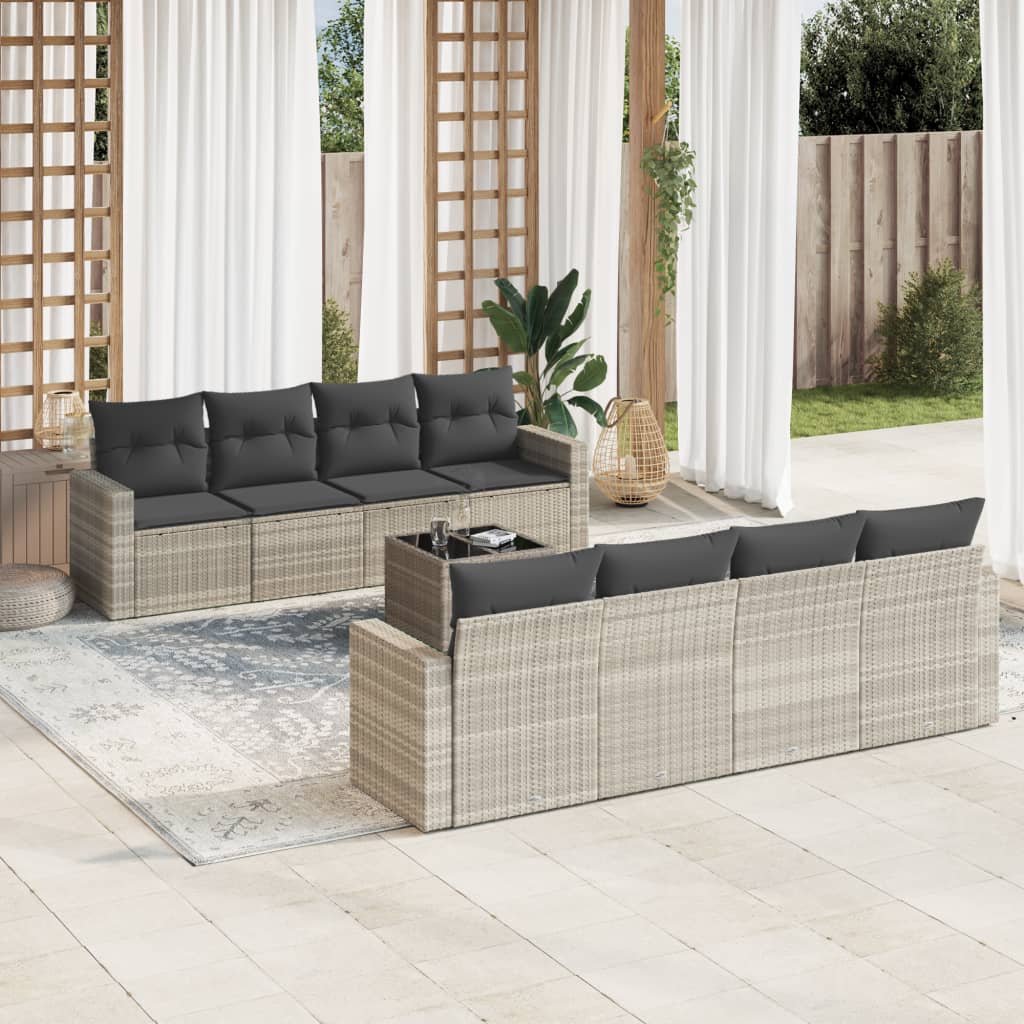 Salon de jardin 9 pcs avec coussins gris clair résine tressée - XIOS
