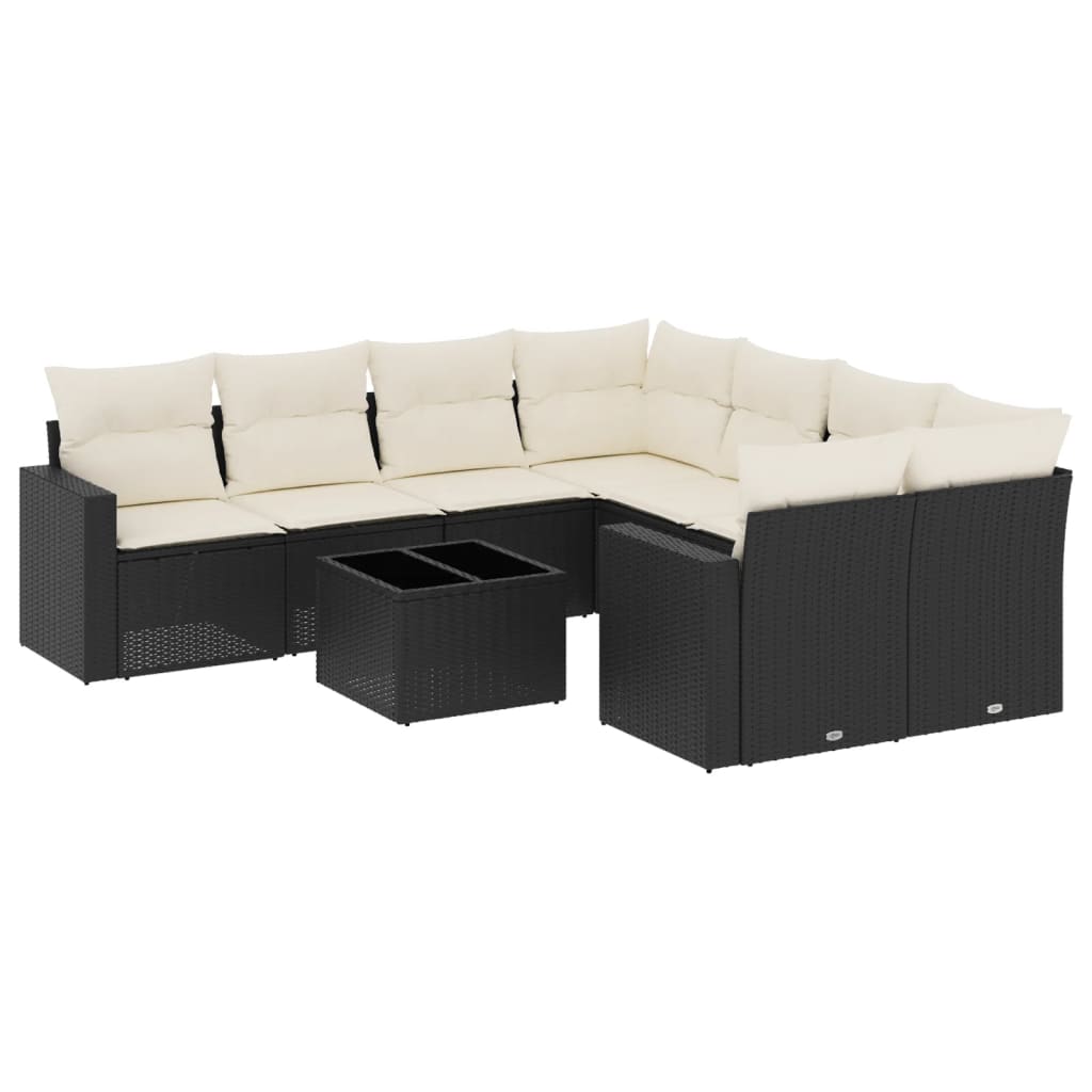 Salon de jardin 9 pcs avec coussins noir résine tressée - XIOS