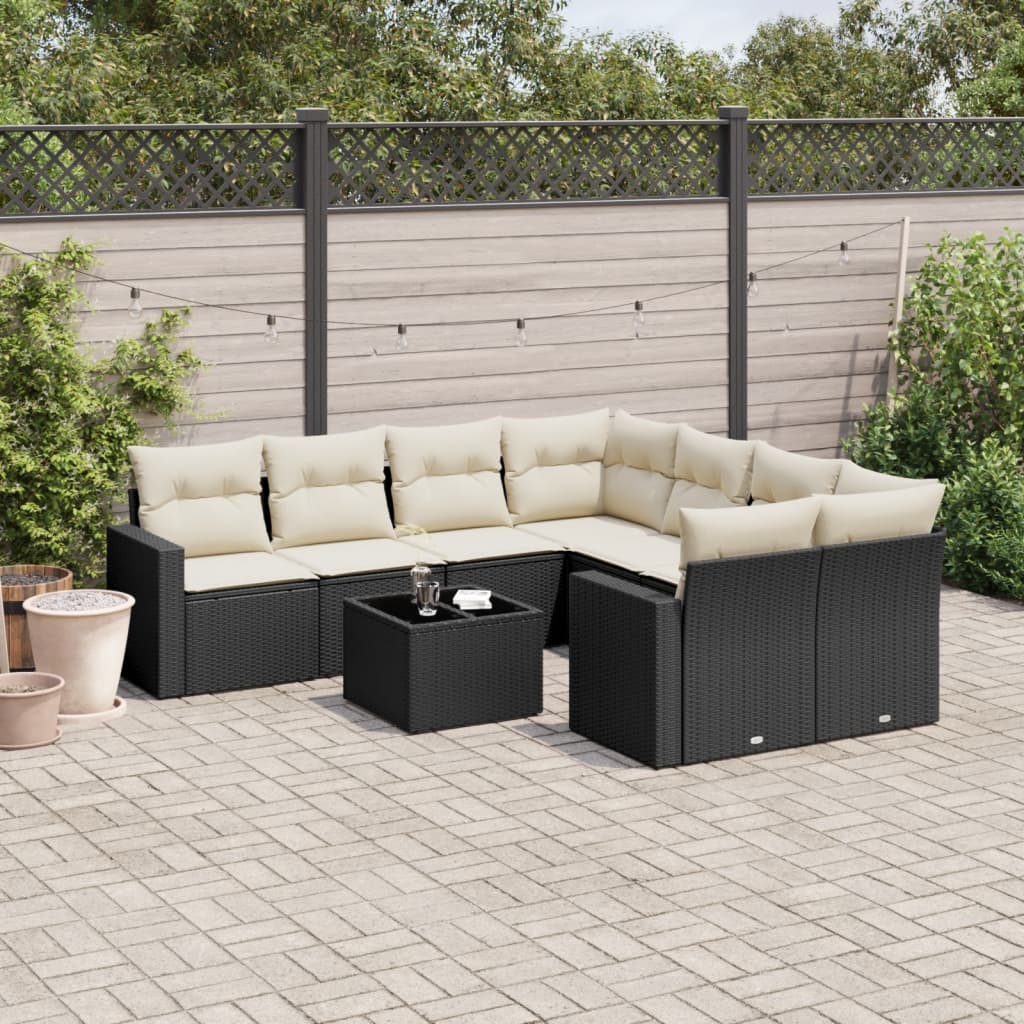 Salon de jardin 9 pcs avec coussins noir résine tressée - XIOS