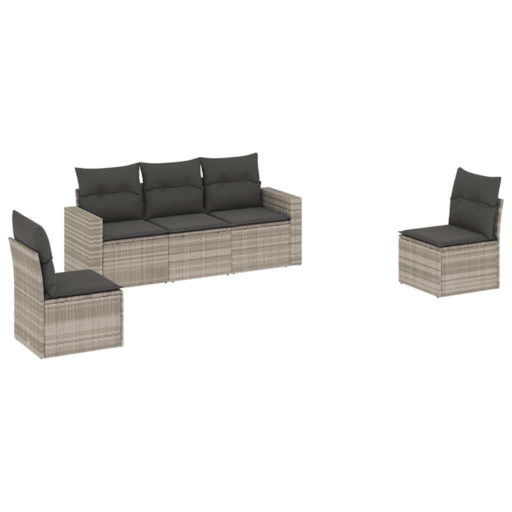 Salon de jardin 5 pcs avec coussins gris clair résine tressée
