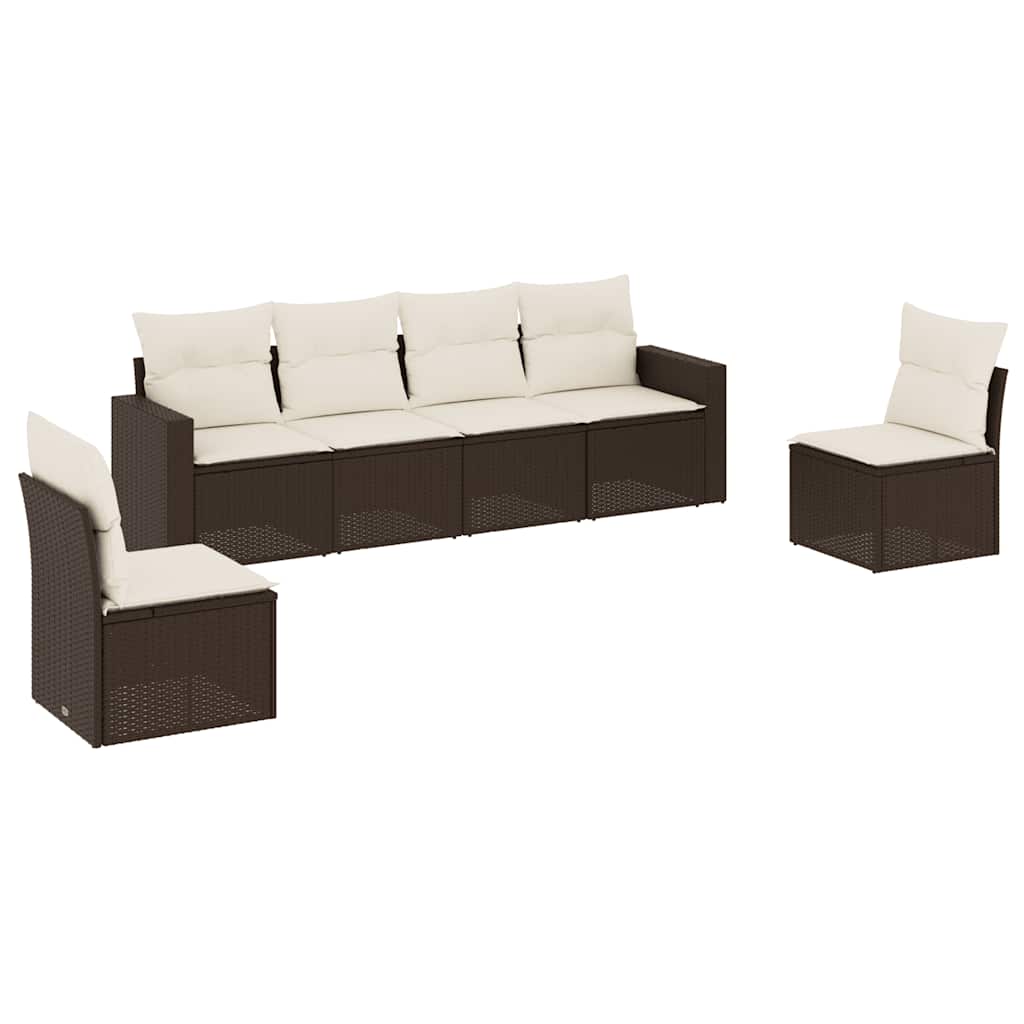 Salon de jardin avec coussins 6 pcs marron résine tressée
