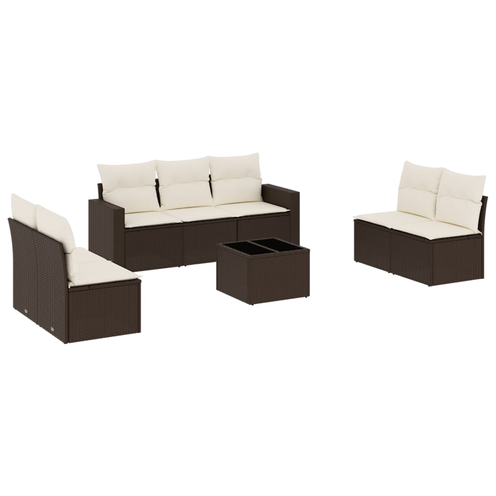 Salon de jardin 8 pcs avec coussins marron résine tressée