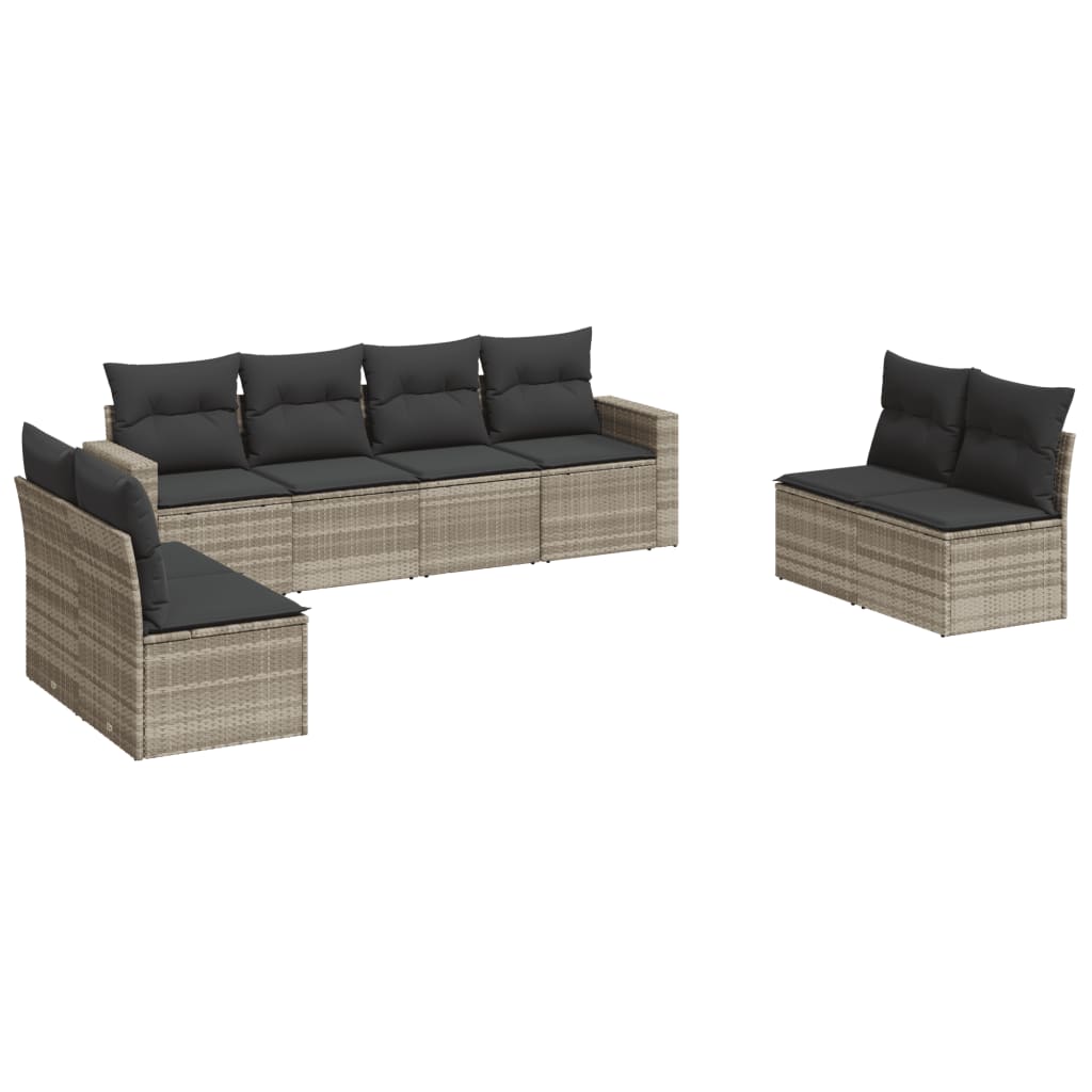 Salon de jardin 8 pcs avec coussins gris clair résine tressée - XIOS