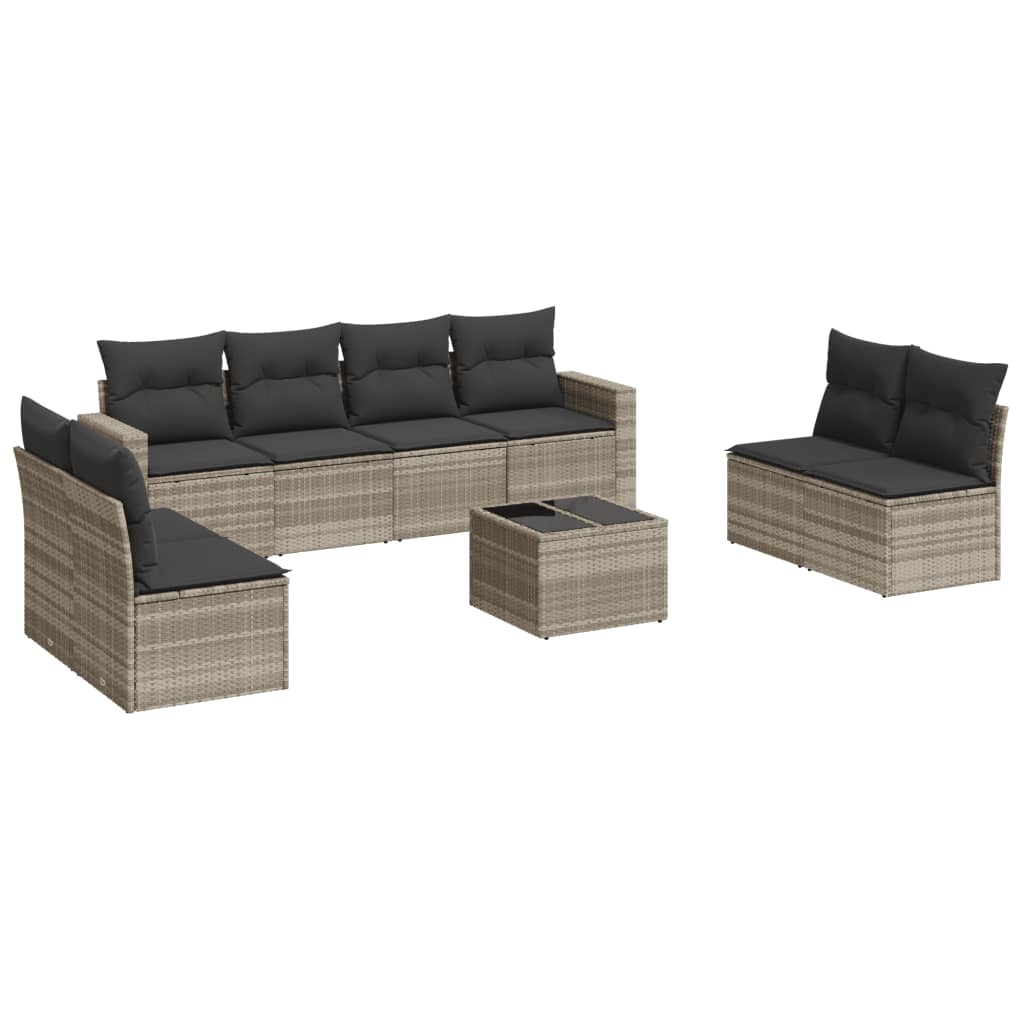 Salon de jardin 9 pcs avec coussins gris clair résine tressée - XIOS