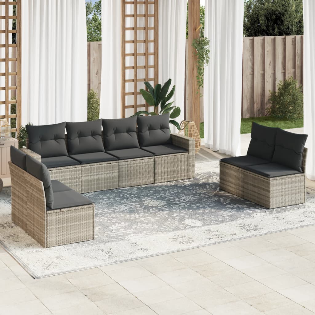 Salon de jardin 9 pcs avec coussins gris clair résine tressée - XIOS