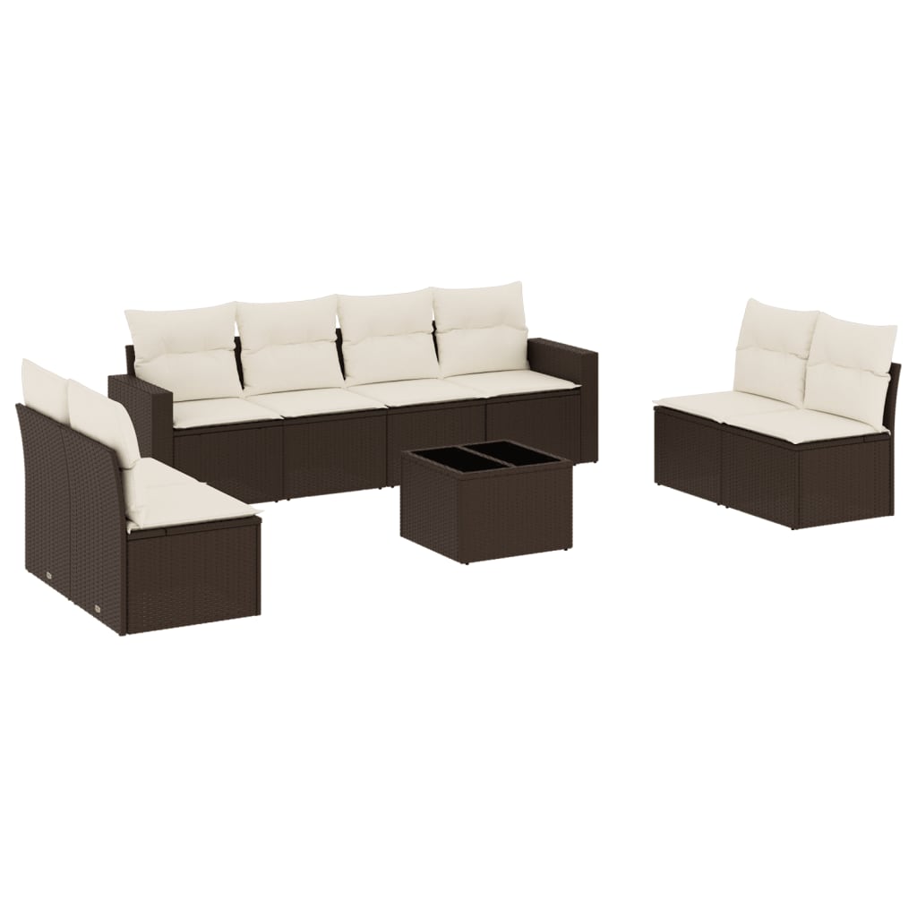 Salon de jardin avec coussins 9 pcs marron résine tressée - XIOS