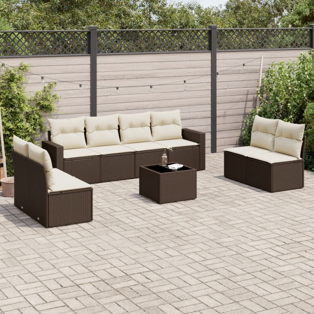 Salon de jardin avec coussins 9 pcs marron résine tressée - XIOS