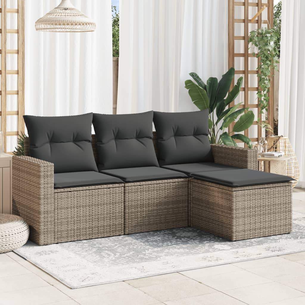 Salon de jardin 4 pcs avec coussins gris résine tressée - XIOS