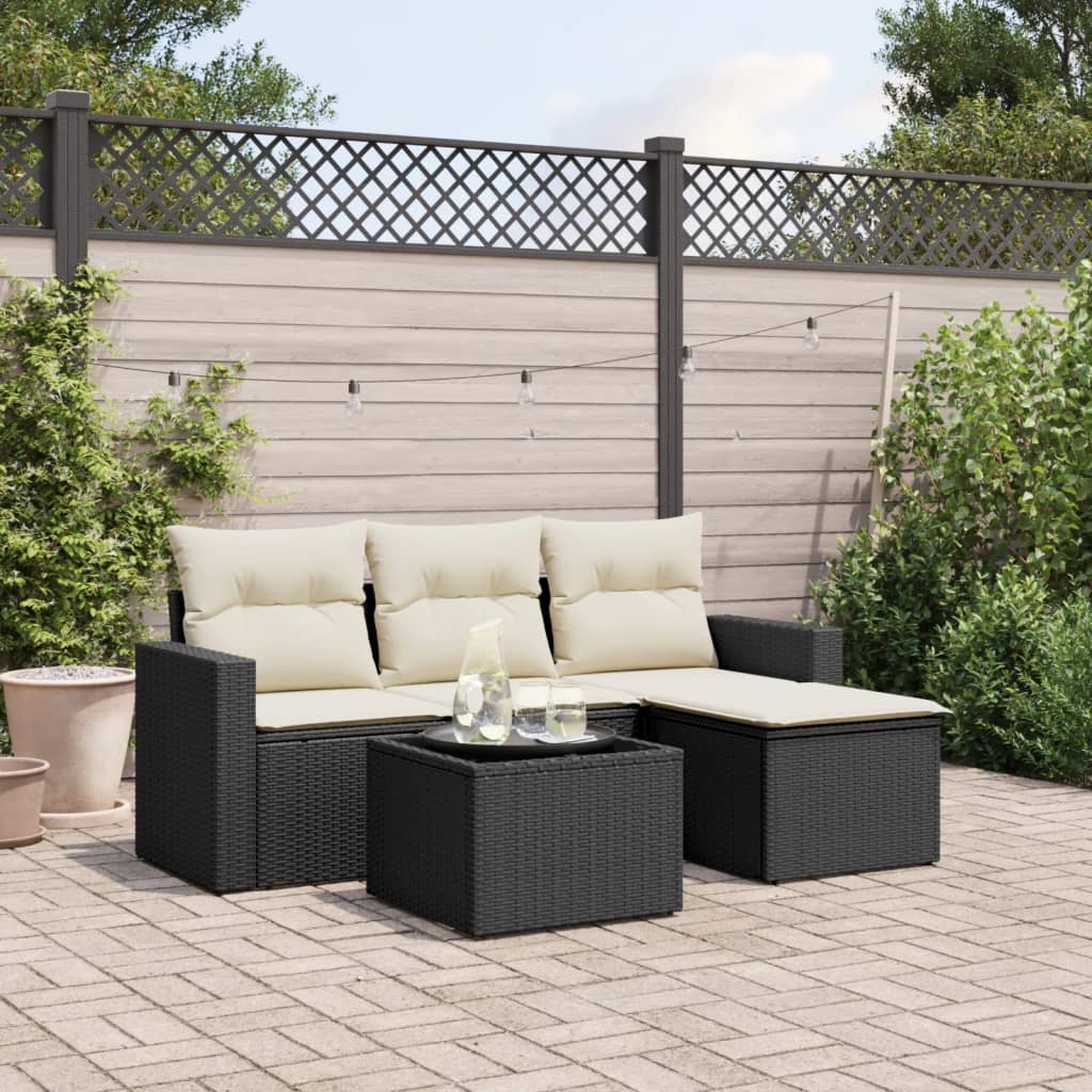 Salon de jardin 5 pcs avec coussins noir résine tressée - XIOS