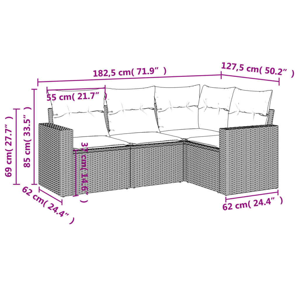 Salon de jardin avec coussins 4 pcs beige résine tressée
