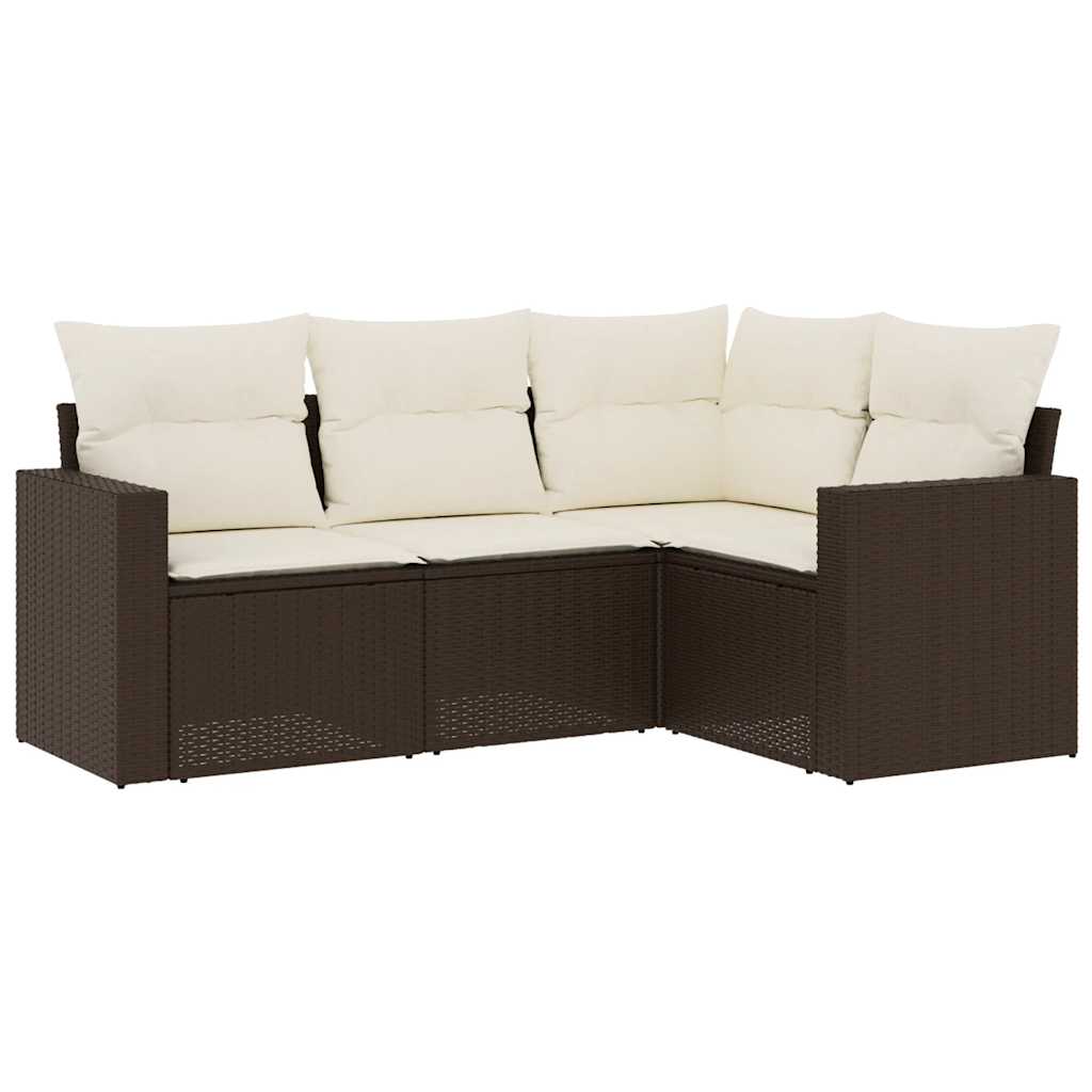 Salon de jardin 4 pcs avec coussins marron résine tressée