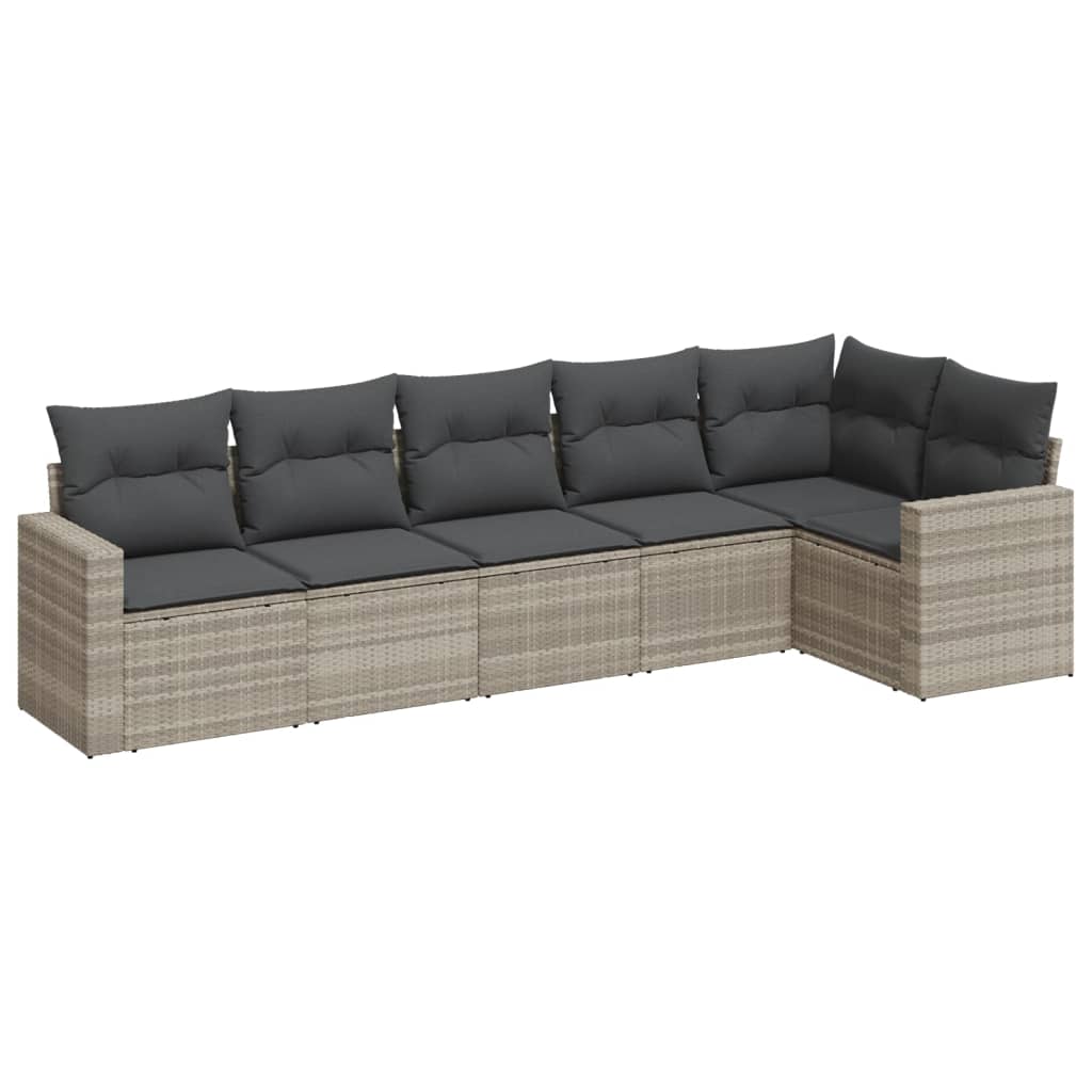 Salon de jardin 6 pcs avec coussins gris clair résine tressée - XIOS