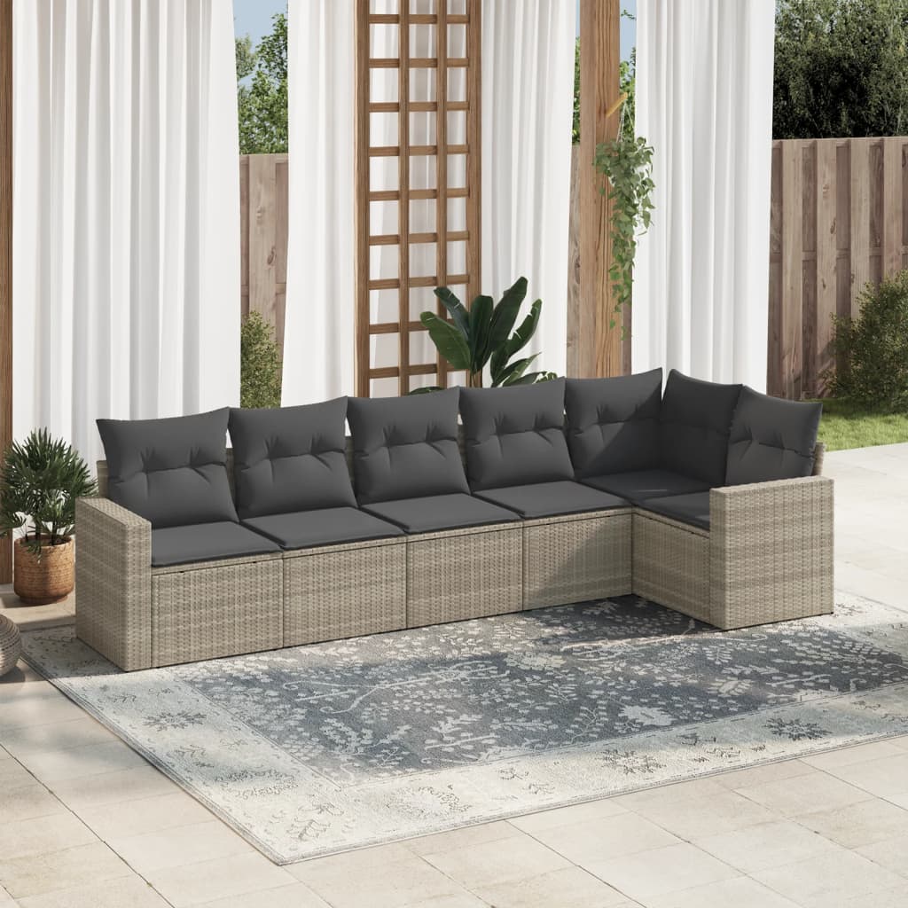Salon de jardin 6 pcs avec coussins gris clair résine tressée - XIOS