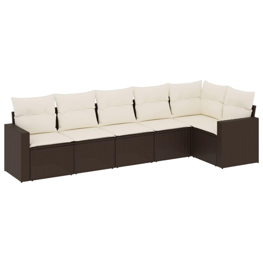 Salon de jardin avec coussins 6 pcs marron résine tressée