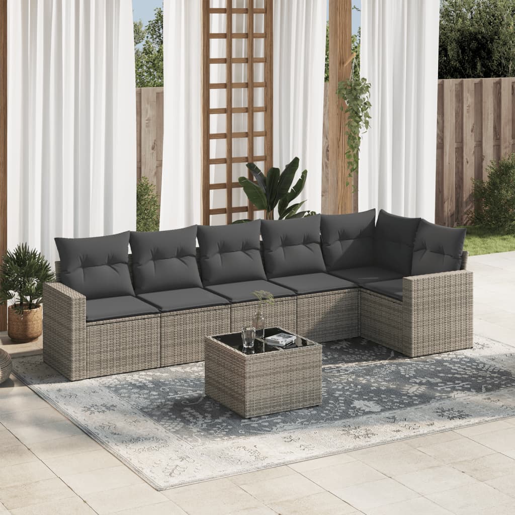 Salon de jardin avec coussins 7 pcs gris résine tressée - XIOS