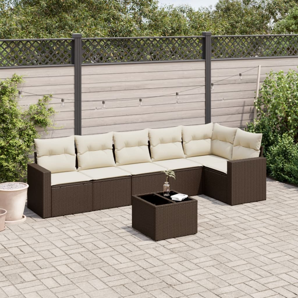 Salon de jardin avec coussins 7 pcs marron résine tressée - XIOS