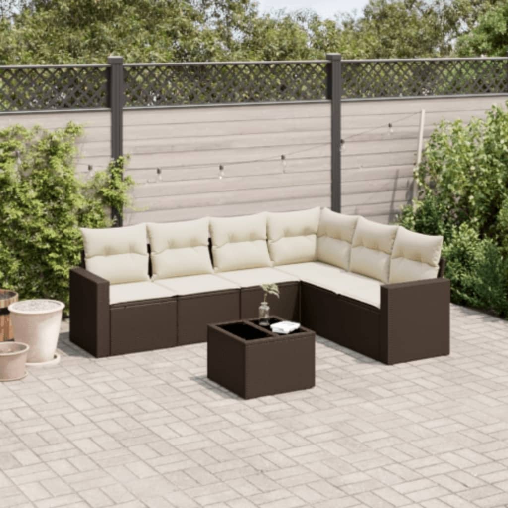 Salon de jardin avec coussins 7 pcs marron résine tressée - XIOS