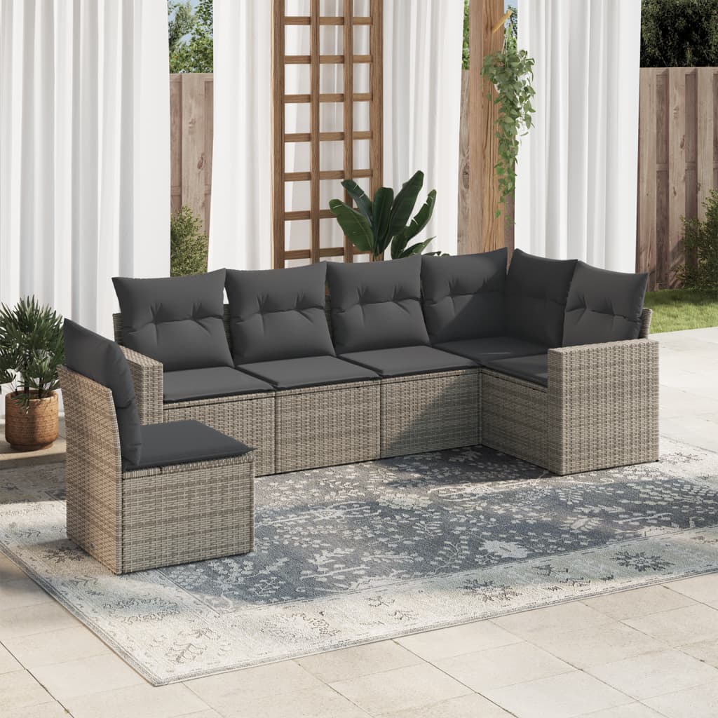 Salon de jardin 6 pcs avec coussins gris résine tressée - XIOS