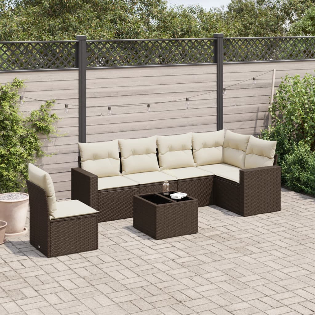 Salon de jardin avec coussins 7 pcs marron résine tressée - XIOS