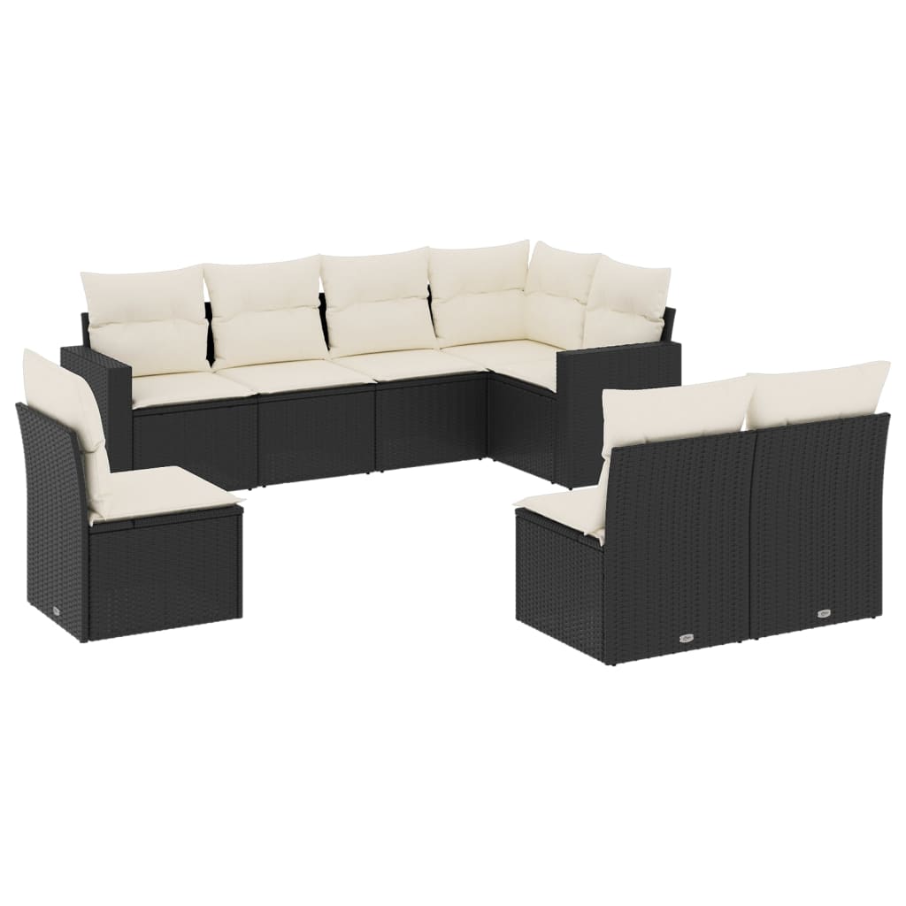 Salon de jardin 8 pcs avec coussins noir résine tressée