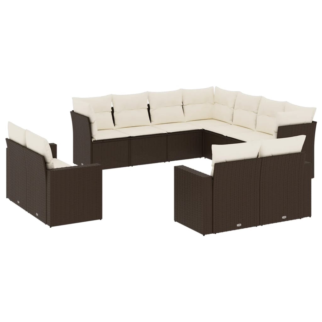 Salon de jardin et coussins 11 pcs marron résine tressée