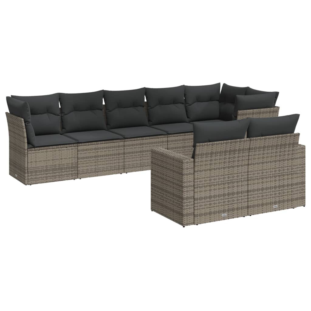 Salon de jardin 8 pcs avec coussins gris résine tressée
