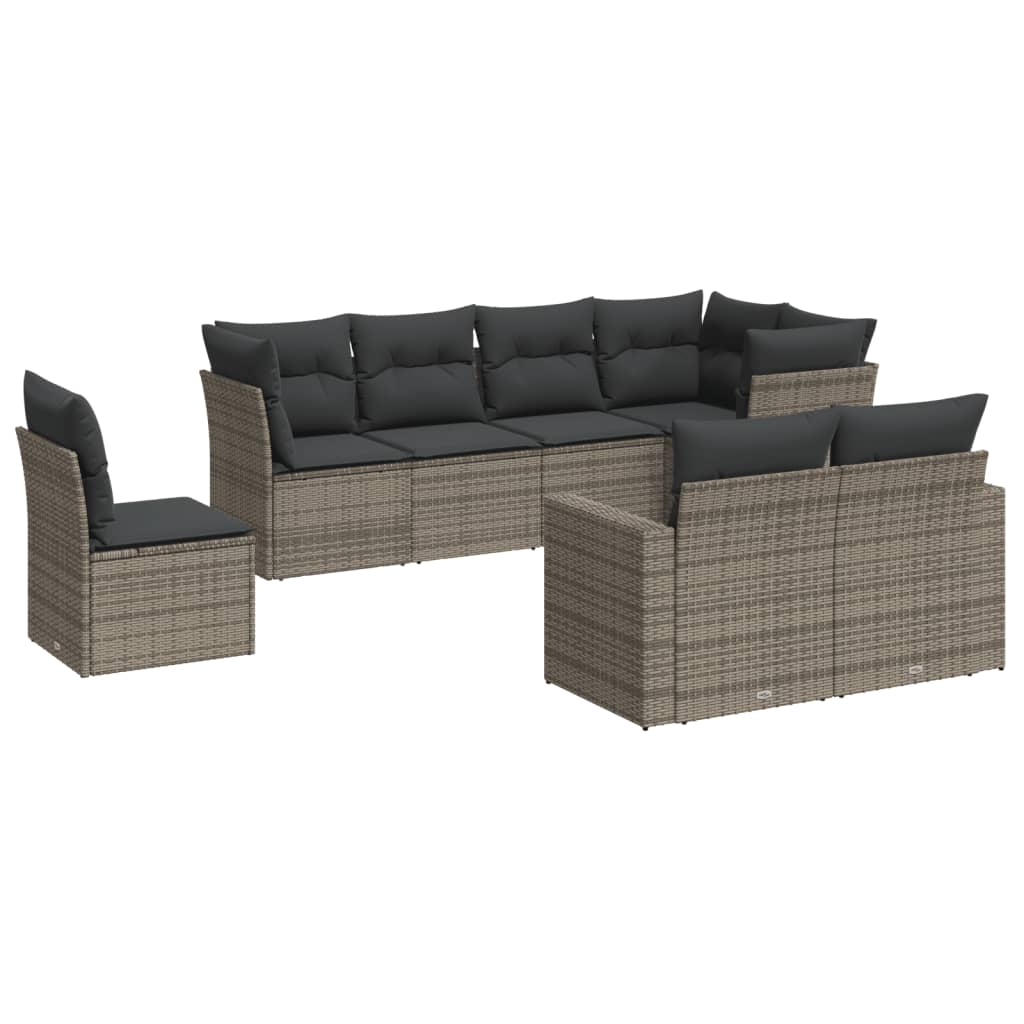 Salon de jardin 8 pcs avec coussins gris résine tressée