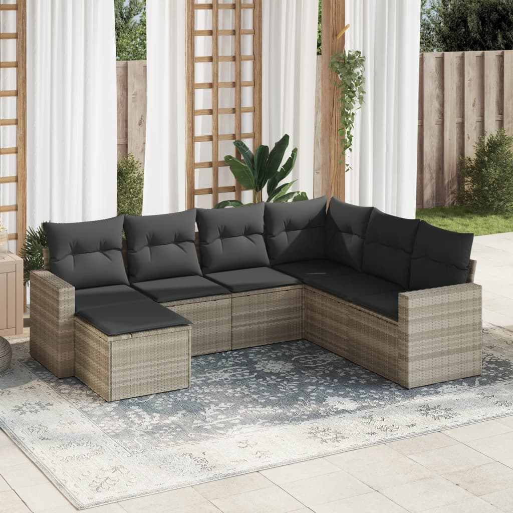 Salon de jardin avec coussins 7 pcs gris clair résine tressée - XIOS