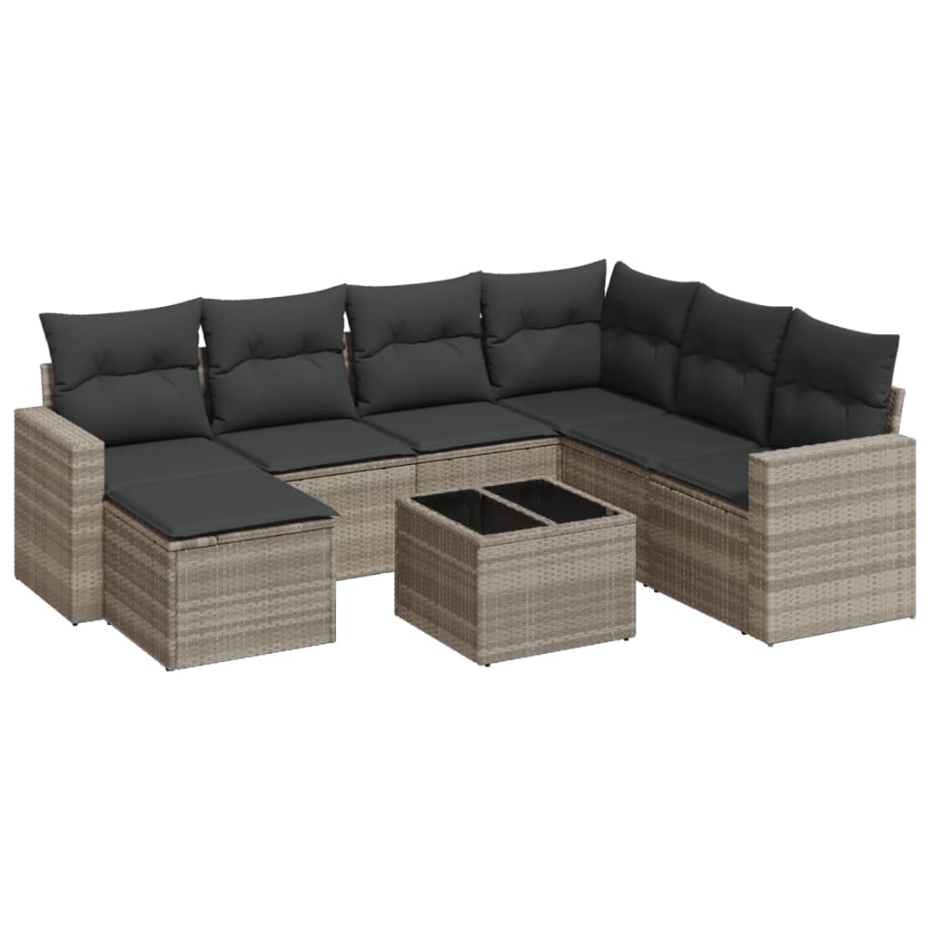 Salon de jardin 8 pcs avec coussins gris clair résine tressée